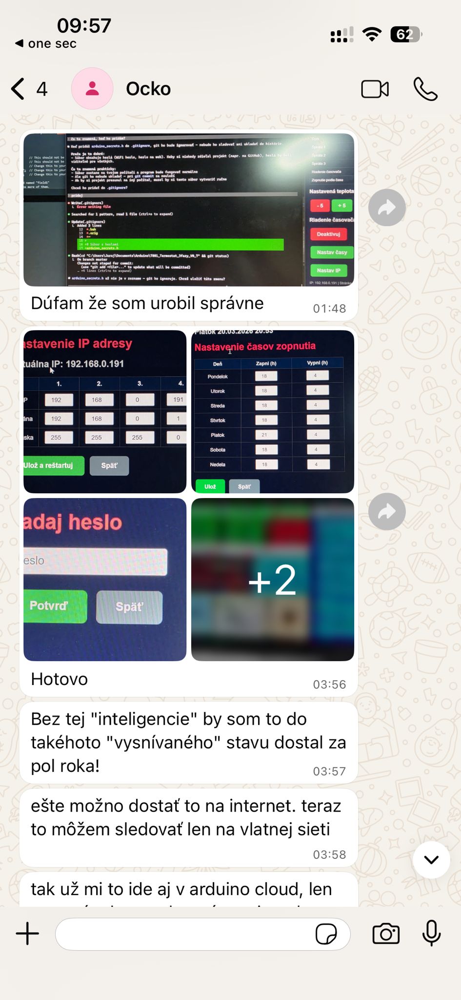 WhatsApp messages from my dad about the thermostat